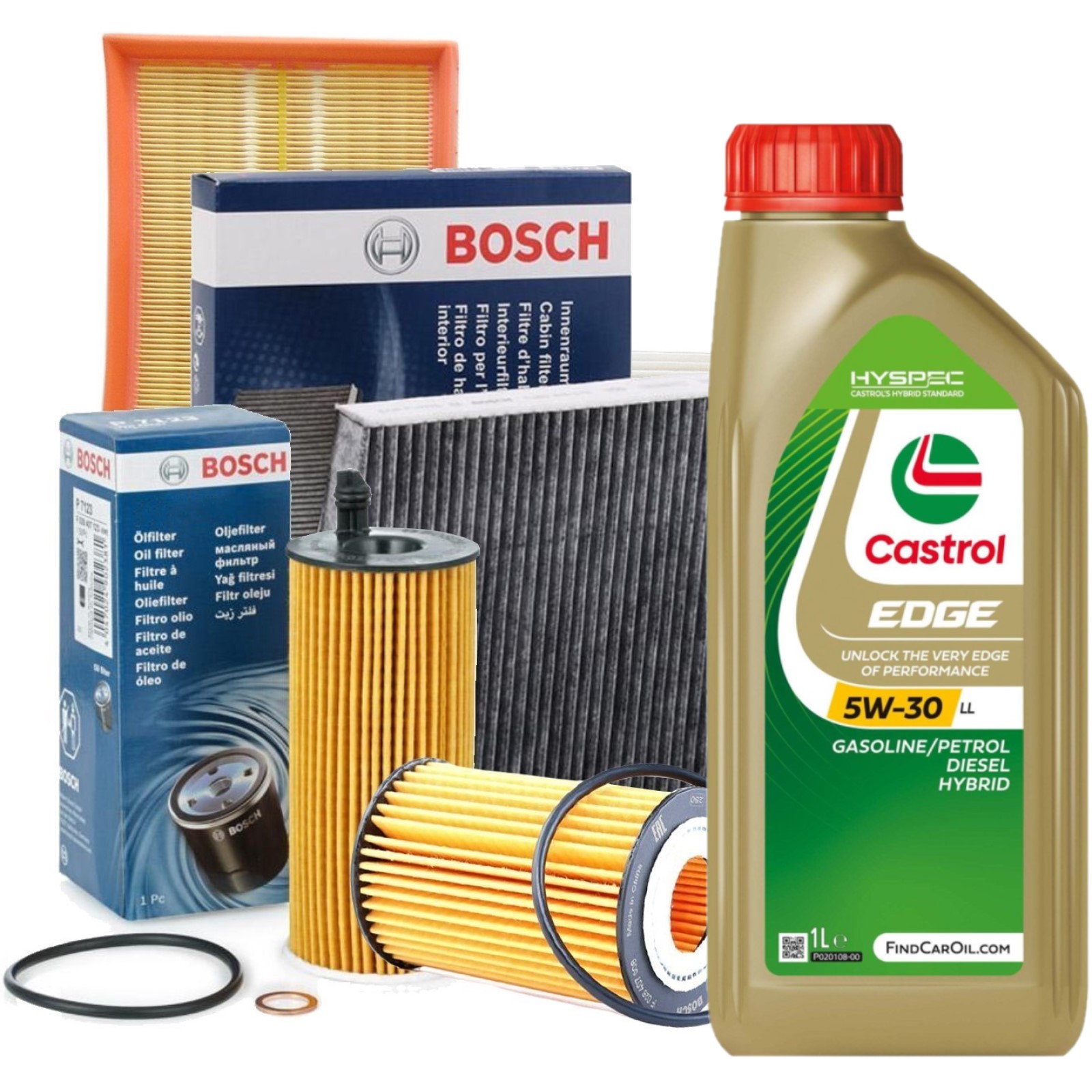 Kit tagliando BOSCH+Olio CASTROL VW GOLF VI