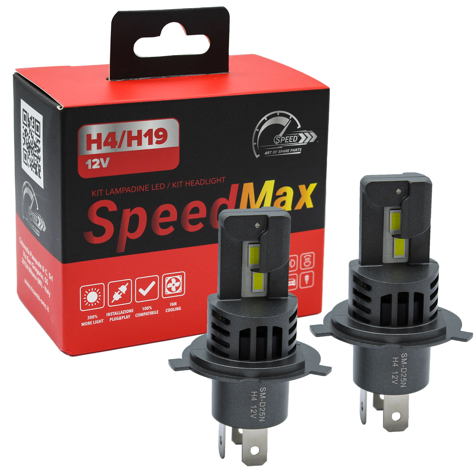 Kit Lampade LED Speed Max H4 H19 con Ventola 10000 Lux Plug&Play Off-Road +300%