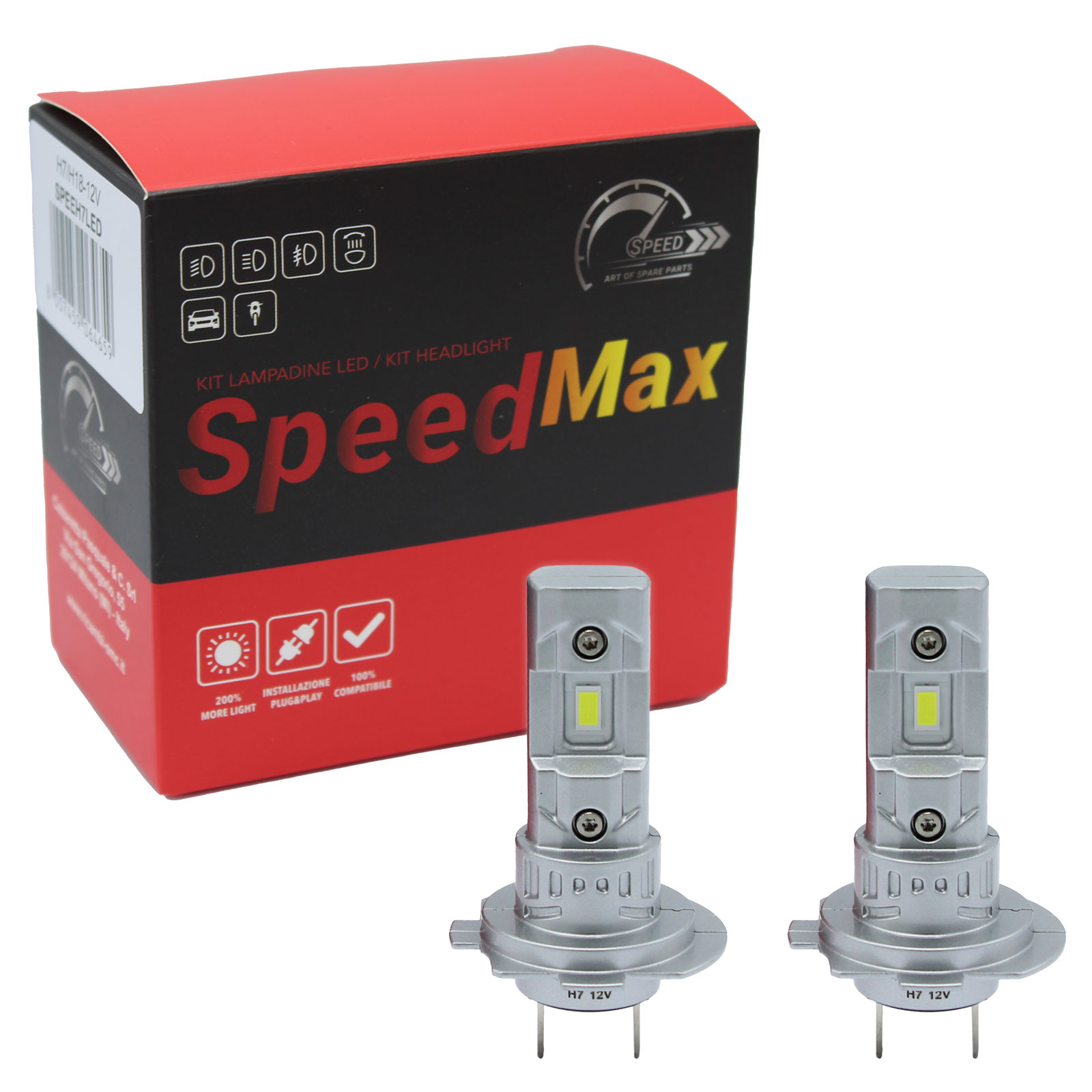Kit Lampade LED SpeedMax H7 H18 6500K Plug & Play per Fari a Parabola +200% OFF ROAD