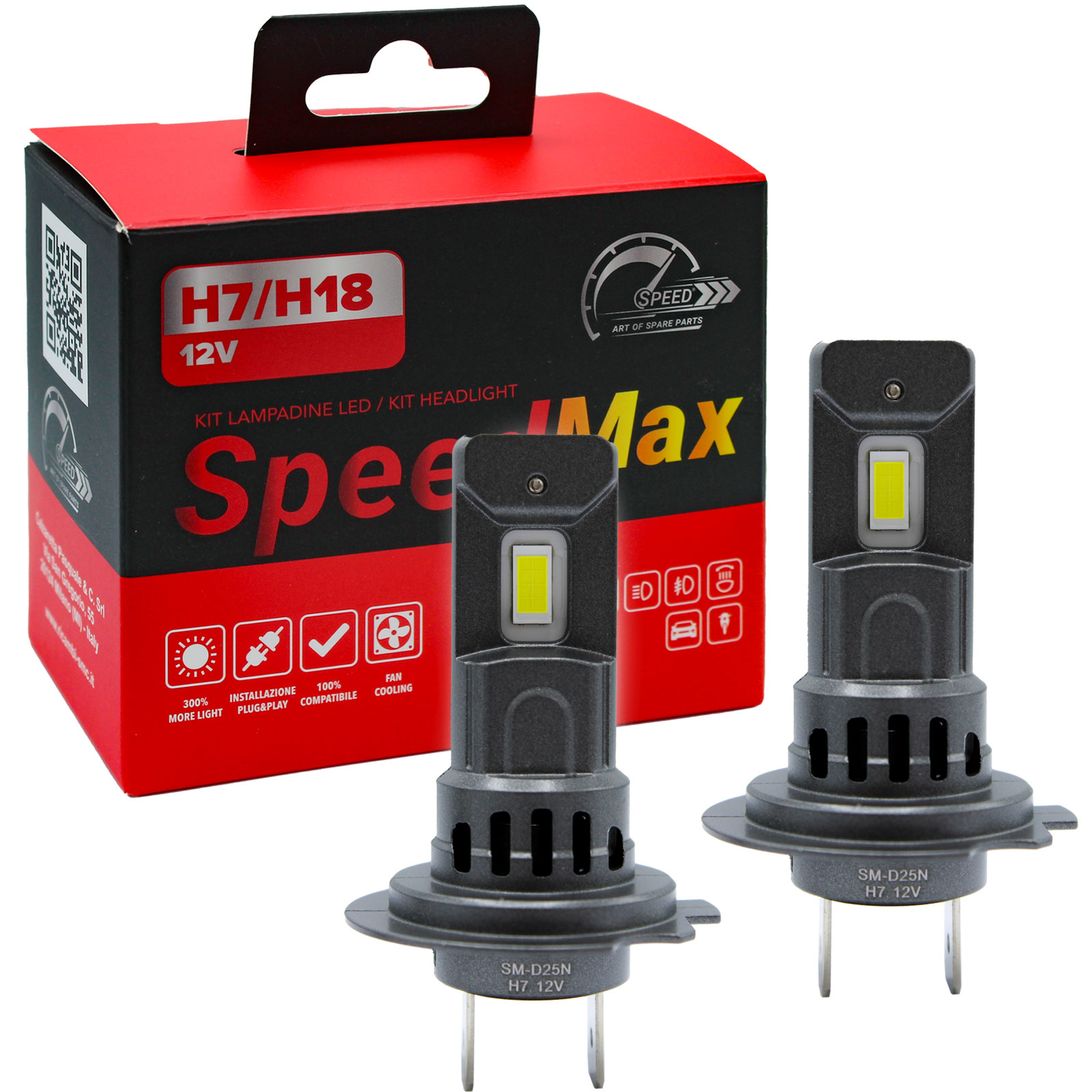 Kit Lampade LED Speed Max H7 H18 con Ventola 10000 Lux Plug&Play Off-Road +300%