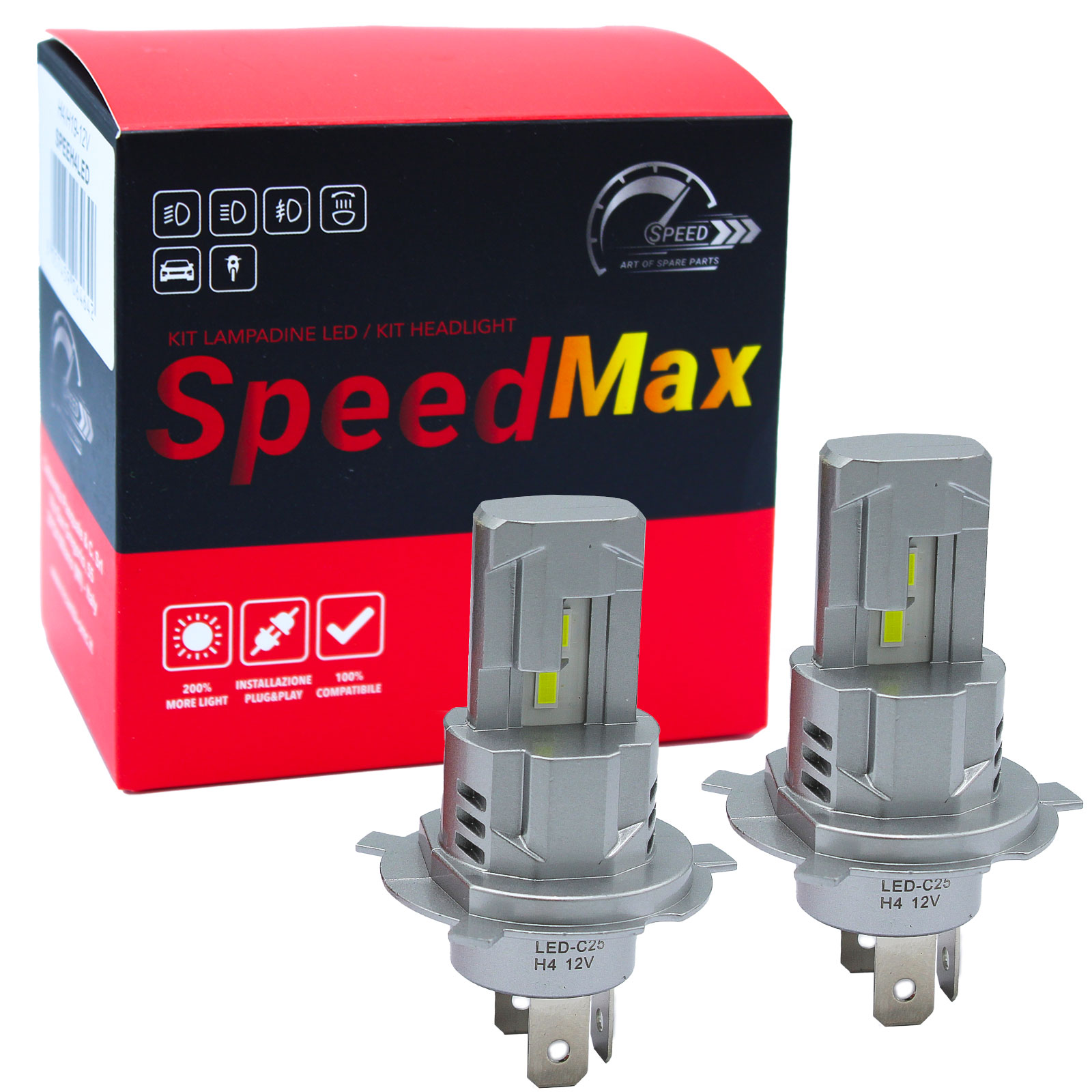 Kit Lampade LED SpeedMax H4 H19 6500K Plug & Play per Fari a Parabola +200% OFF ROAD