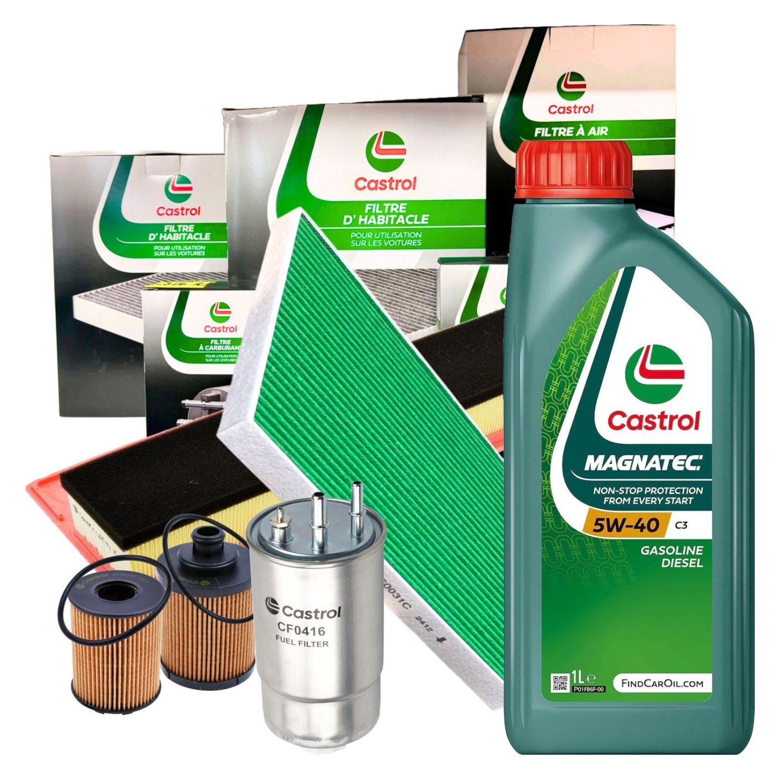 Kit Tagliando Castrol + 4LT Magnatec 5w40 C3 Fiat Grande Punto 1.3 D MultiJet