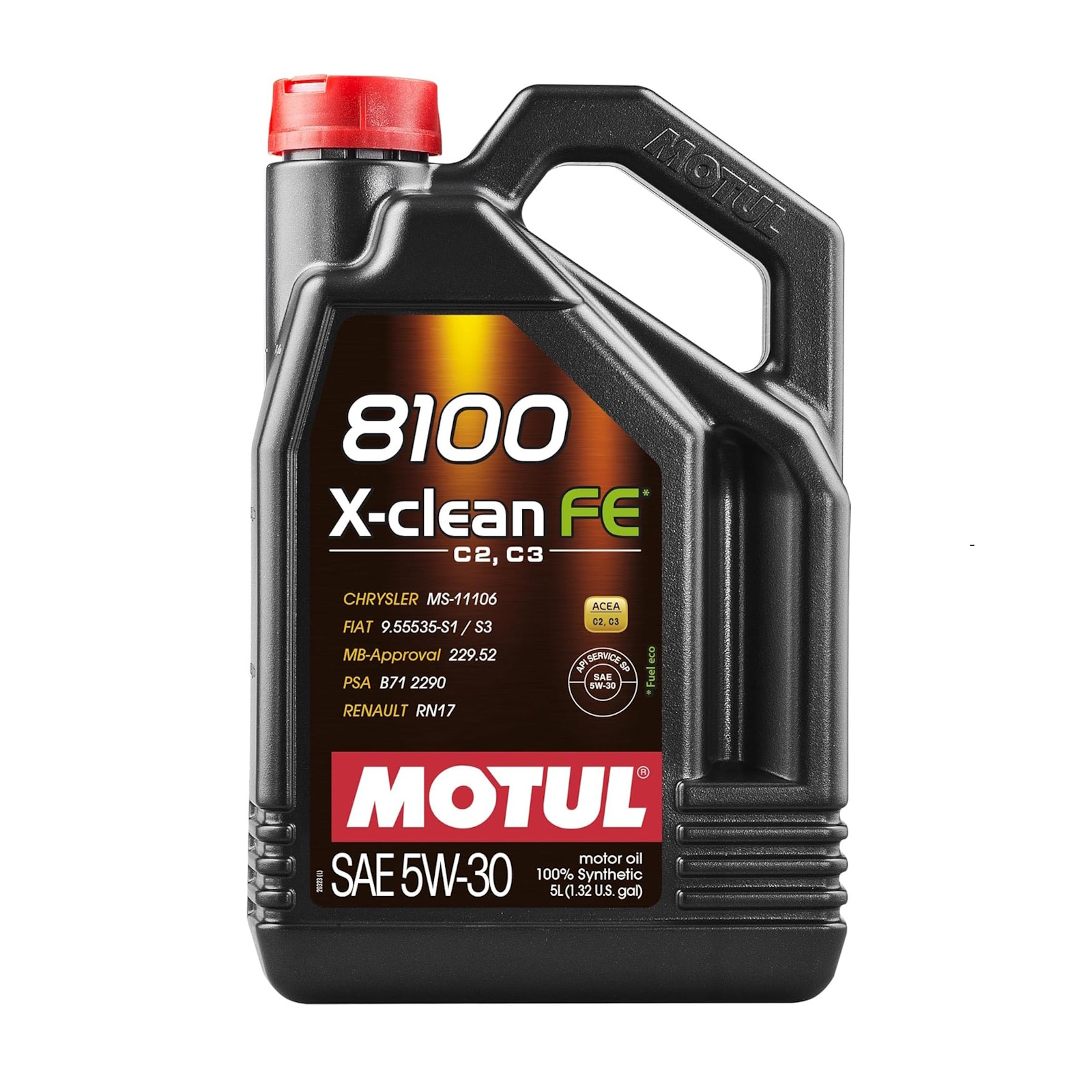 Olio motore 100%  sintetico MOTUL 8100 X CLEAN FE 5W 30 in tanica da 5 litri. Risparmio carburante, protezione superiore e compatibilita con MB 22952, PSA B712290, Renault RN17.