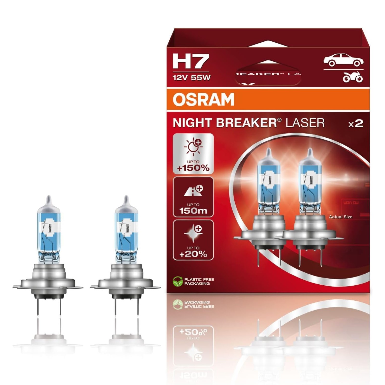 Lampade alogene OSRAM NIGHT BREAKER LASER H7 Luce fino al 150% più luminosa