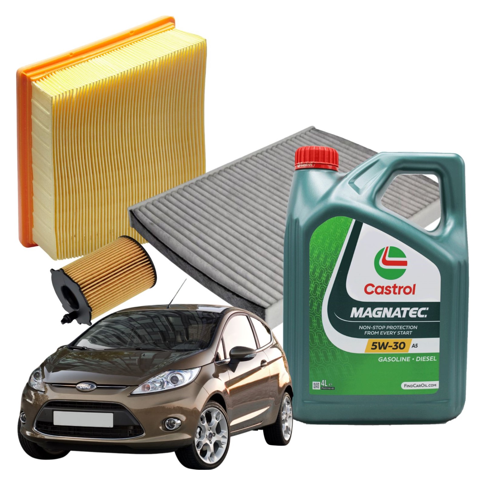 Kit Tagliando Ford Fiesta VI 3 Filtri 4 Lt Olio Castrol Magnatec 5W30 A5