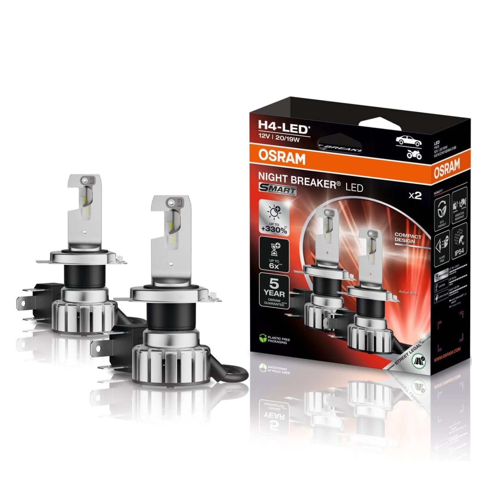 Lampade OSRAM NIGHT BREAKER LED SMART H4 6000K omologate per uso stradale