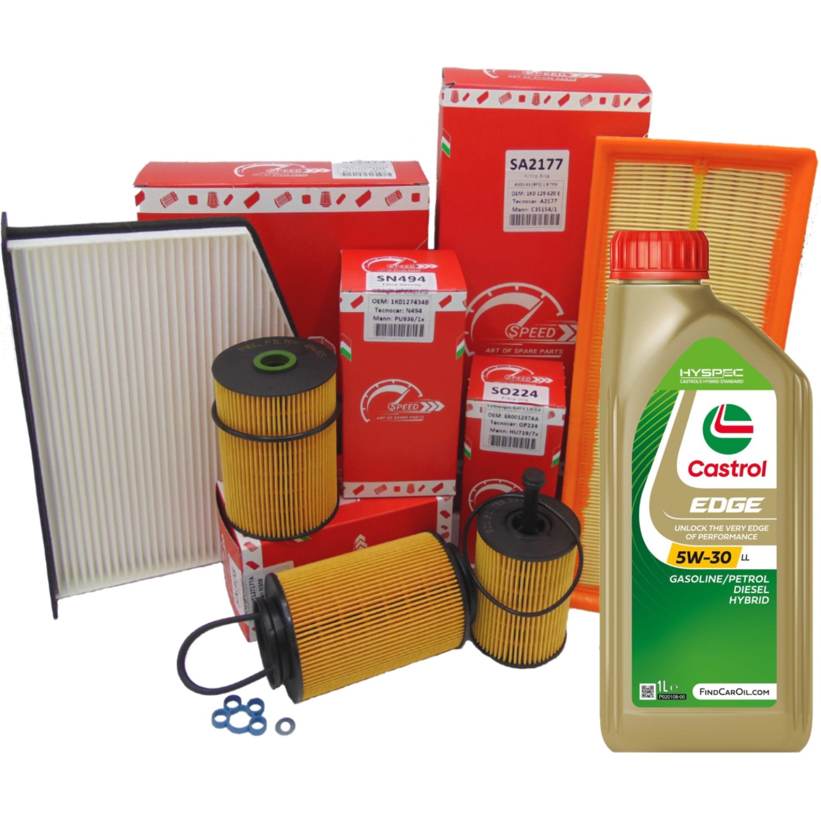 Kit Tagliando Speed 4 Filtri 5L Olio Castrol Edge 5W30 LL per Volkswagen Golf VII
